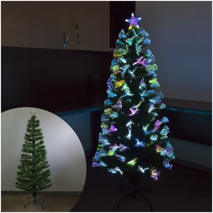 Brad Artificial Luminos de Craciun, Kadeny, 1.8 m inaltime , Ramuri cu Fibra Optica, Multicolor, Suport Metalic Inclus