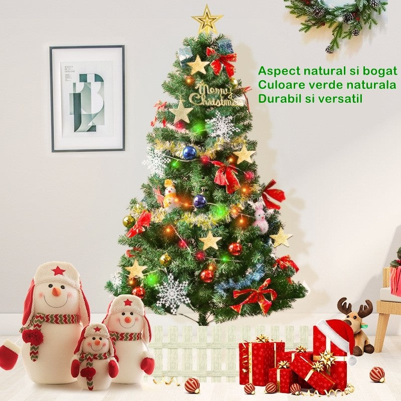 Brad de Craciun artificial cu suport inclus Kadeny, 120 cm, 240 ramuri/varfuri, material plastic, suport clasic, fara iluminare, utilizat pentru interior/exterior, verde