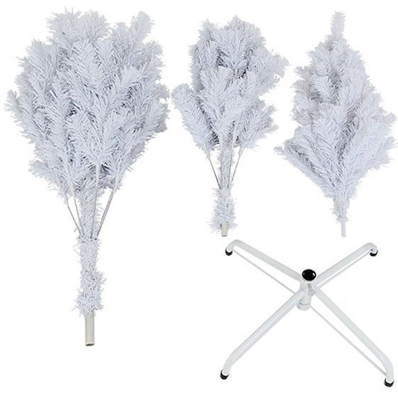 Brad de Craciun artificial cu suport inclus Kadeny, 120 cm, 240 ramuri/varfuri, material plastic, suport clasic, fara iluminare, utilizat pentru interior/exterior, alb