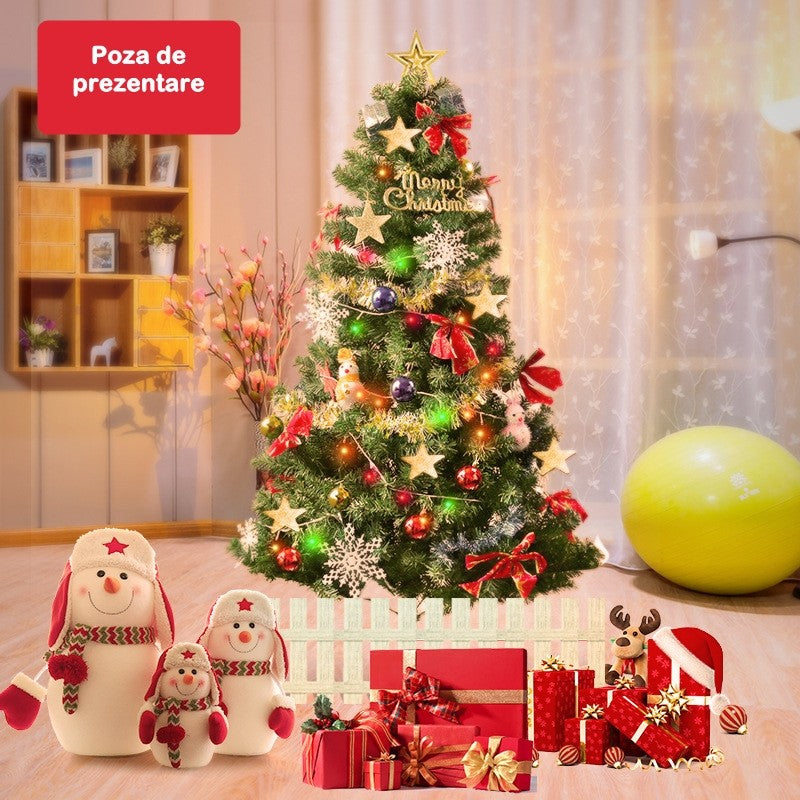 Brad de Craciun artificial cu suport inclus Kadeny, 155 cm, 600 ramuri/varfuri, material plastic, suport clasic, fara iluminare, utilizat pentru interior/exterior, verde