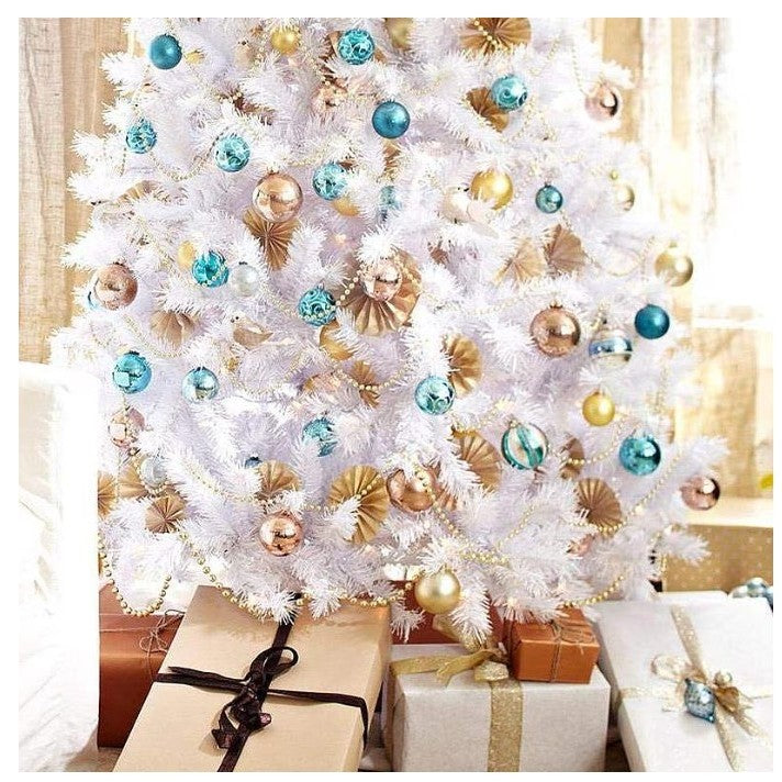 Brad de Craciun artificial cu suport inclus Kadeny, 210 cm, 800 ramuri/varfuri, material plastic, suport clasic, fara iluminare, utilizat pentru interior/exterior, alb