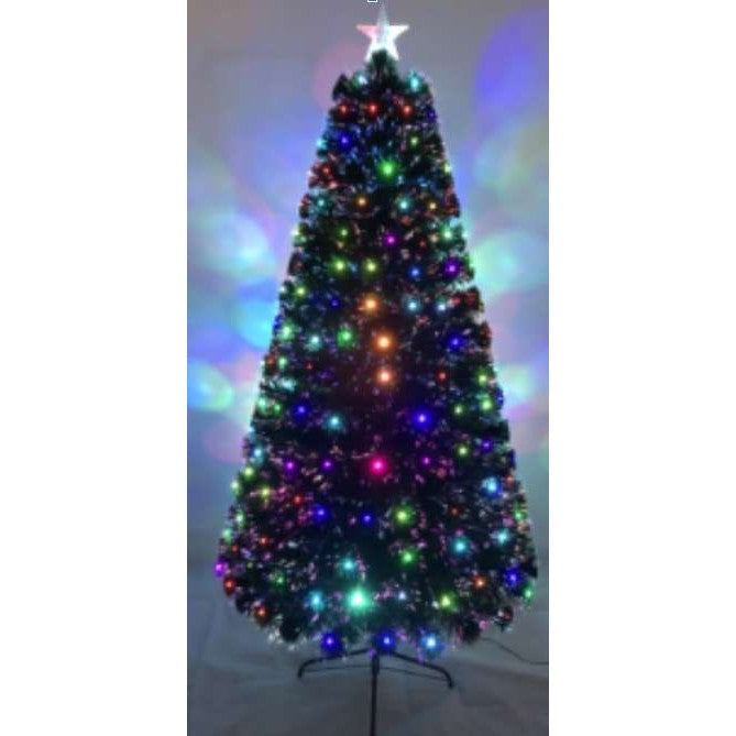 Brazi de Craciun cu fibra optica colorata cu suport de metal - 150cm