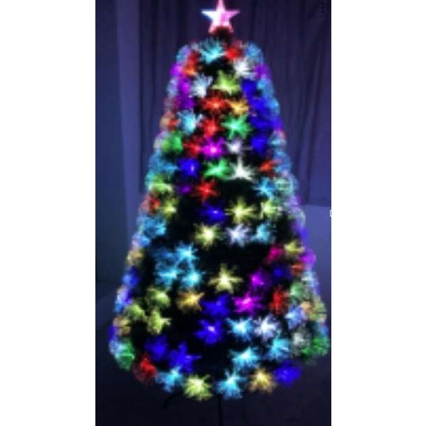 Brazi de Craciun cu fibra optica colorata cu suport de plastic - 90cm