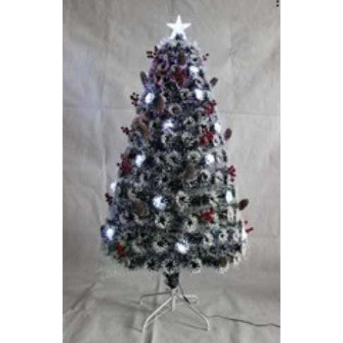 Brazi de Craciun cu fibra optica colorata verde inchis, margini albe, lumina alba si rosu-visiniu si conuri si cu stea transparenta  - 180cm