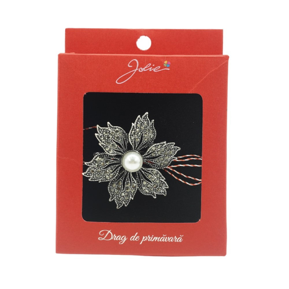 Brosa Vintage in Cutie Floare cu Perla