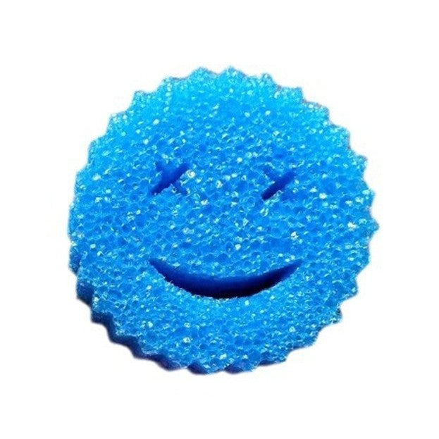 Burete de Vase, Kadeny, Rotund, din Burete PU, Model Smiley Face, Doua Fete, 10 x 4 cm, Albastru/Galben