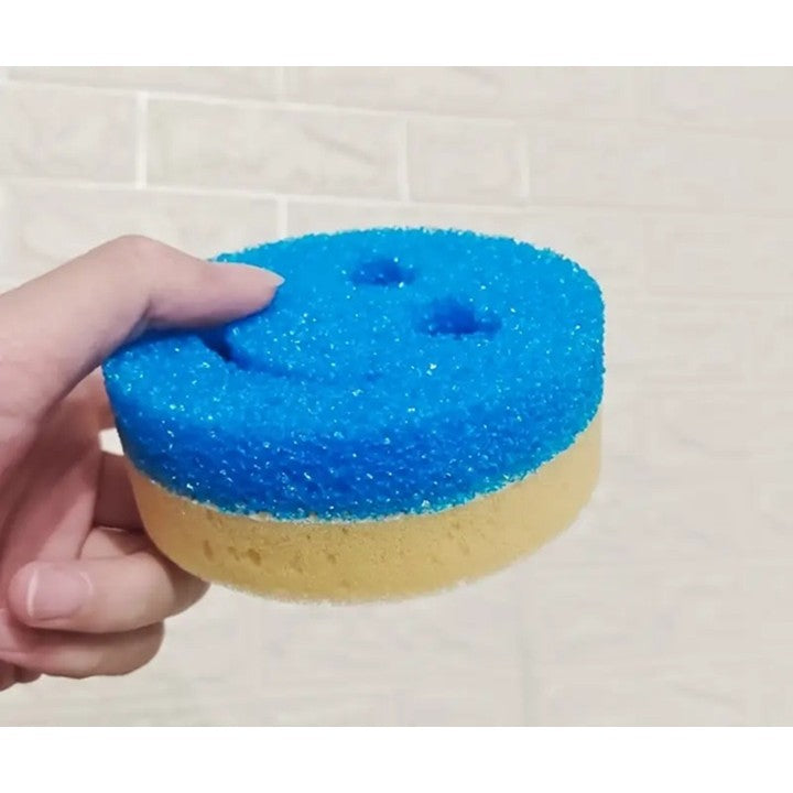 Burete de Vase, Kadeny, Rotund, din Burete PU, Model Smiley Face, Doua Fete, 10 x 4 cm, Albastru/Galben