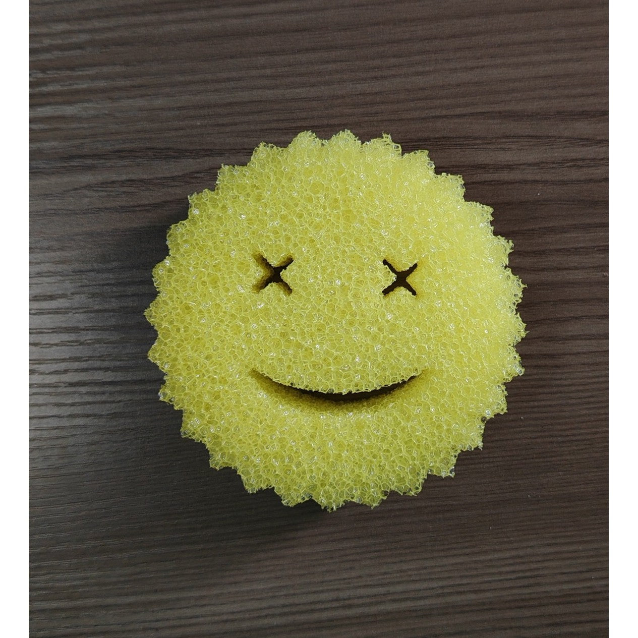 Burete de Vase, Kadeny, Rotund, din Burete PU, Model Smiley Face, Doua Fete, 10 x 4 cm, Galben