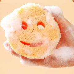 Burete de Vase, Kadeny, Rotund, din Burete PU, Model Smiley Face, Doua Fete, 10 x 4 cm, Portocaliu/Galben