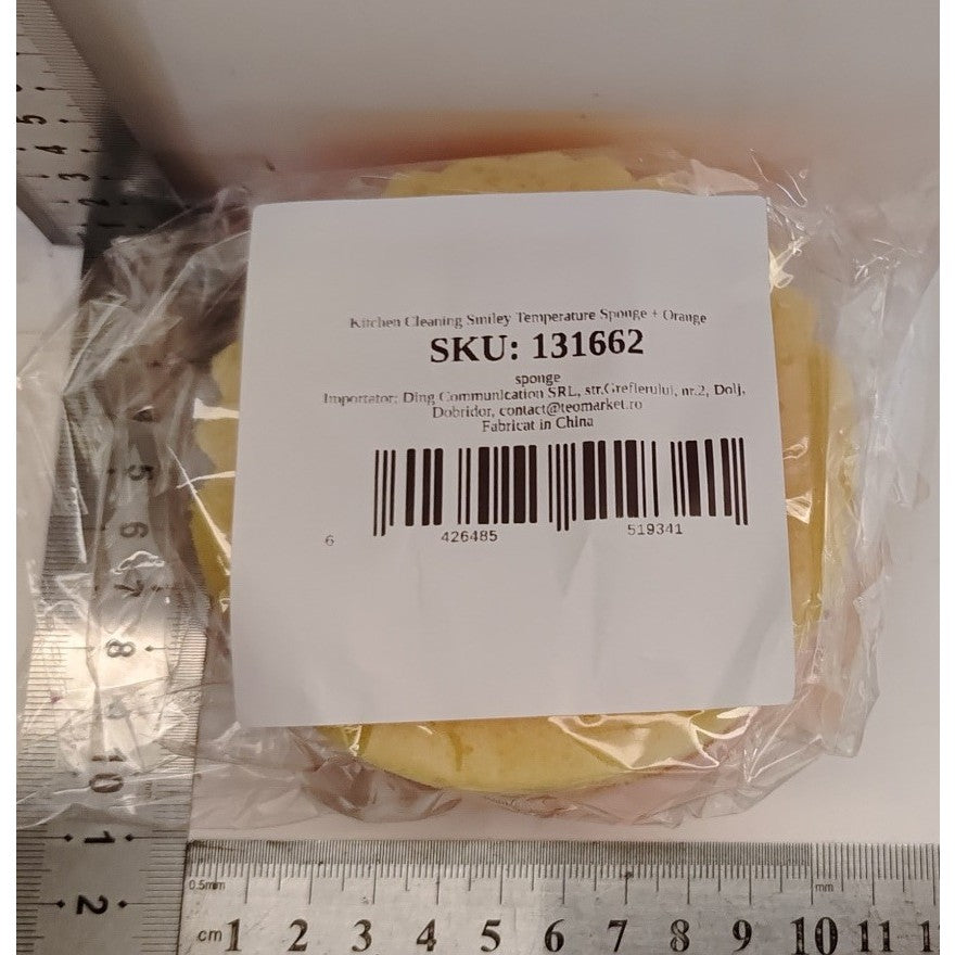 Burete de Vase, Kadeny, Rotund, din Burete PU, Model Smiley Face, Doua Fete, 10 x 4 cm, Portocaliu/Galben