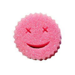 Burete de Vase, Kadeny, Rotund, din Burete PU, Model Smiley Face, Doua Fete, 10 x 4 cm, Roz/Galben