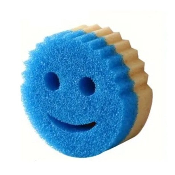 Burete de Vase, Kadeny, Rotund, din Burete PU, Model Smiley Face, Doua Fete, 10 x 4 cm, Galben/Albastru