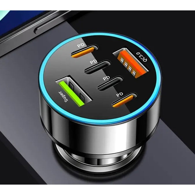 Incarcator Auto 6 in 1, Kadeny, 2 x Port USB Fast Charge QC3.0 si 4 x Type C, PD 65W, Negru