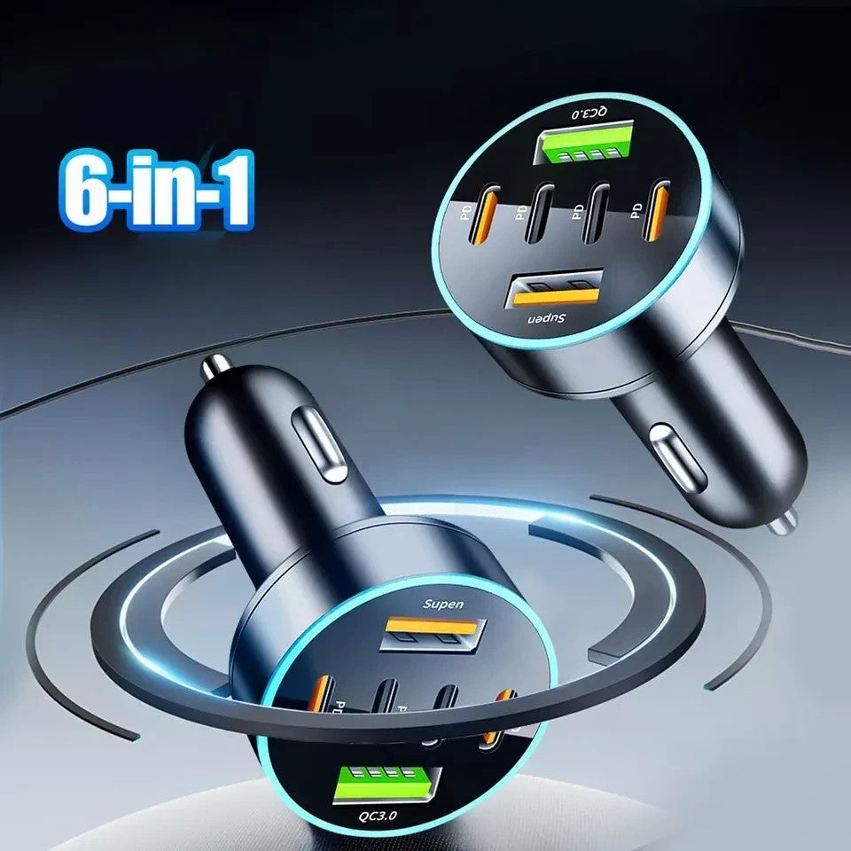 Incarcator Auto 6 in 1, Kadeny, 2 x Port USB Fast Charge QC3.0 si 4 x Type C, PD 65W, Negru