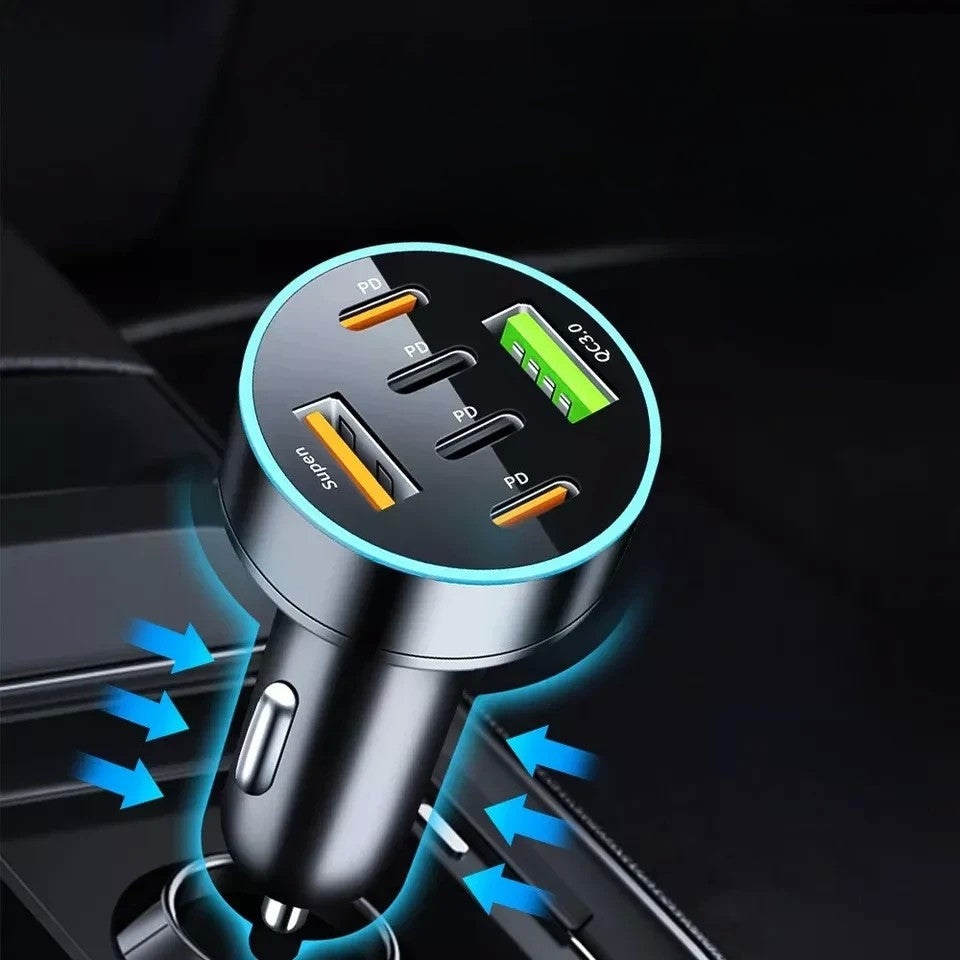 Incarcator Auto 6 in 1, Kadeny, 2 x Port USB Fast Charge QC3.0 si 4 x Type C, PD 65W, Negru