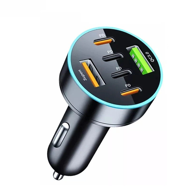 Incarcator Auto 6 in 1, Kadeny, 2 x Port USB Fast Charge QC3.0 si 4 x Type C, PD 65W, Negru