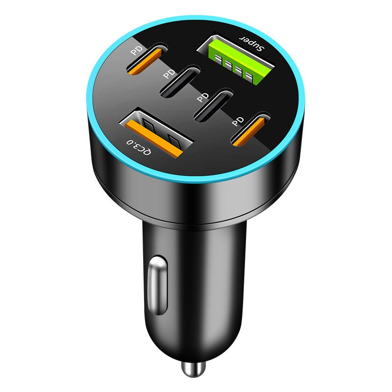 Incarcator Auto 6 in 1, Kadeny, 2 x Port USB Fast Charge QC3.0 si 4 x Type C, PD 65W, Negru