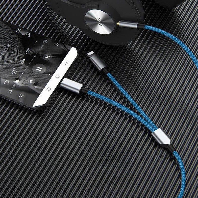 Cablu 2 in 1 Audio adaptor Jack 3.5 mm auxiliar compatibil iPhone si USB type C, Kadeny, Albastru Inchis