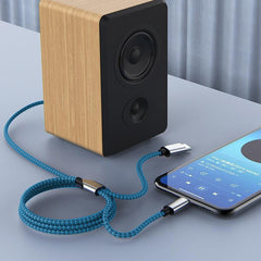 Cablu 2 in 1 Audio adaptor Jack 3.5 mm auxiliar compatibil iPhone si USB type C, Kadeny, Albastru Inchis