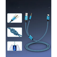 Cablu 2 in 1 Audio si Incarcare USB, Adaptor Jack 3.5 mm, Auxiliar Compatibil iPhone Kadeny, Albastru