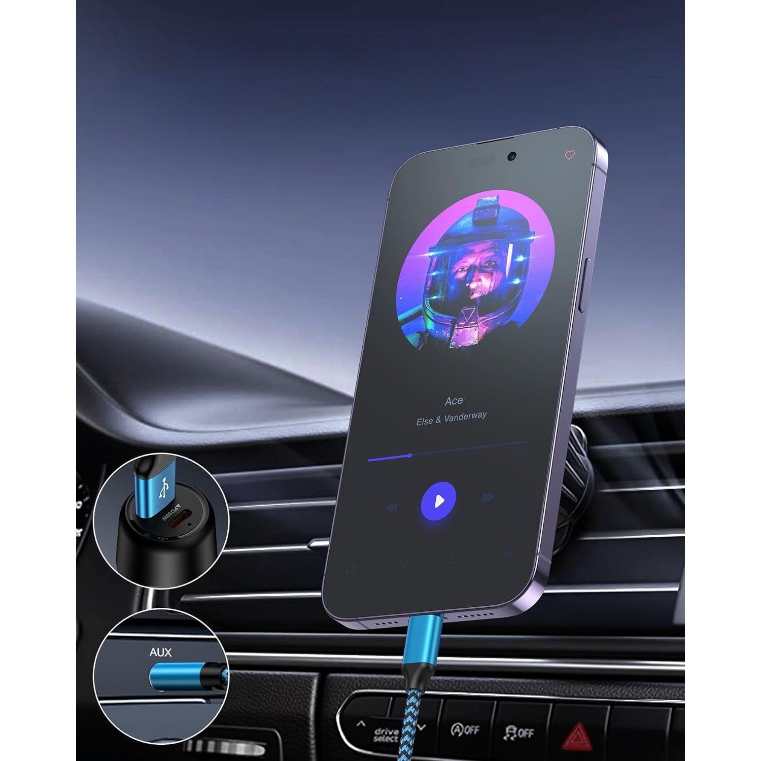 Cablu 2 in 1 Audio si Incarcare USB, Adaptor Jack 3.5 mm, Auxiliar Compatibil iPhone Kadeny, Albastru