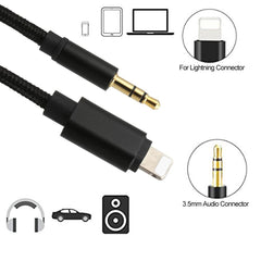 Cablu 2 in 1 Audio si incarcare USB, adaptor Jack 3.5 mm auxiliar compatibil iPhone Kadeny, Negru