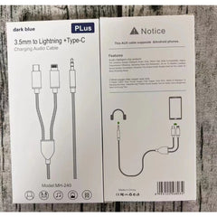 Cablu 2 in 1 Audio si incarcare USB, adaptor Jack 3.5 mm auxiliar compatibil iPhone Kadeny, Negru