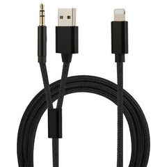 Cablu 2 in 1 Audio si incarcare USB, adaptor Jack 3.5 mm auxiliar compatibil iPhone Kadeny, Negru