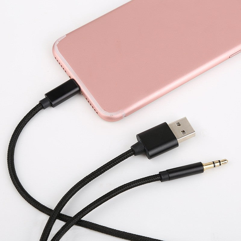 Cablu 2 in 1 Audio si incarcare USB, adaptor Jack 3.5 mm auxiliar compatibil iPhone Kadeny, Negru