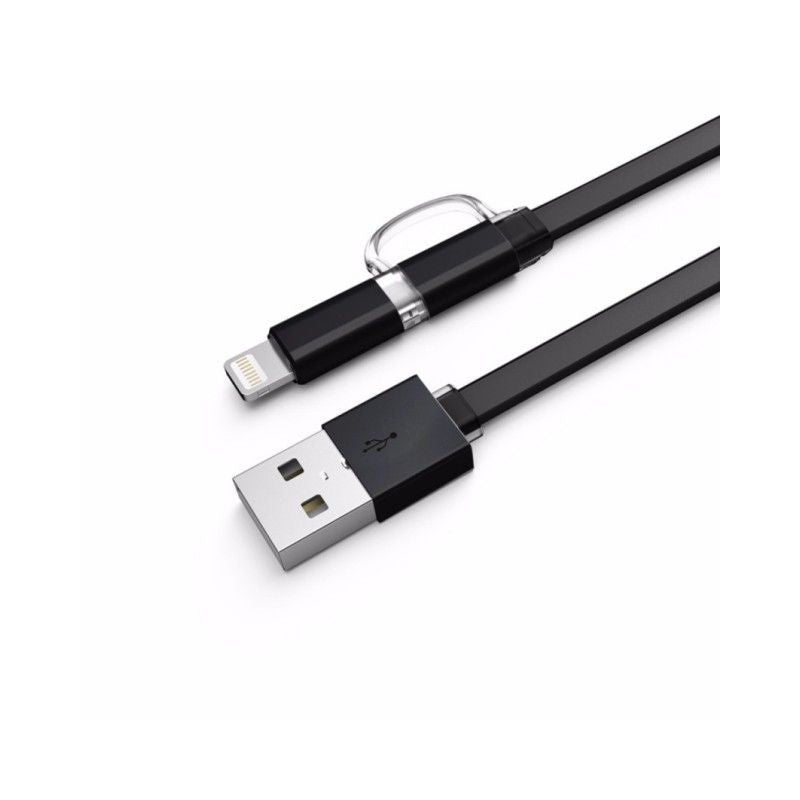 Cablu date 2 in 1 MicroUSB si Lightning  1 m Negru  Cod Produs 08079