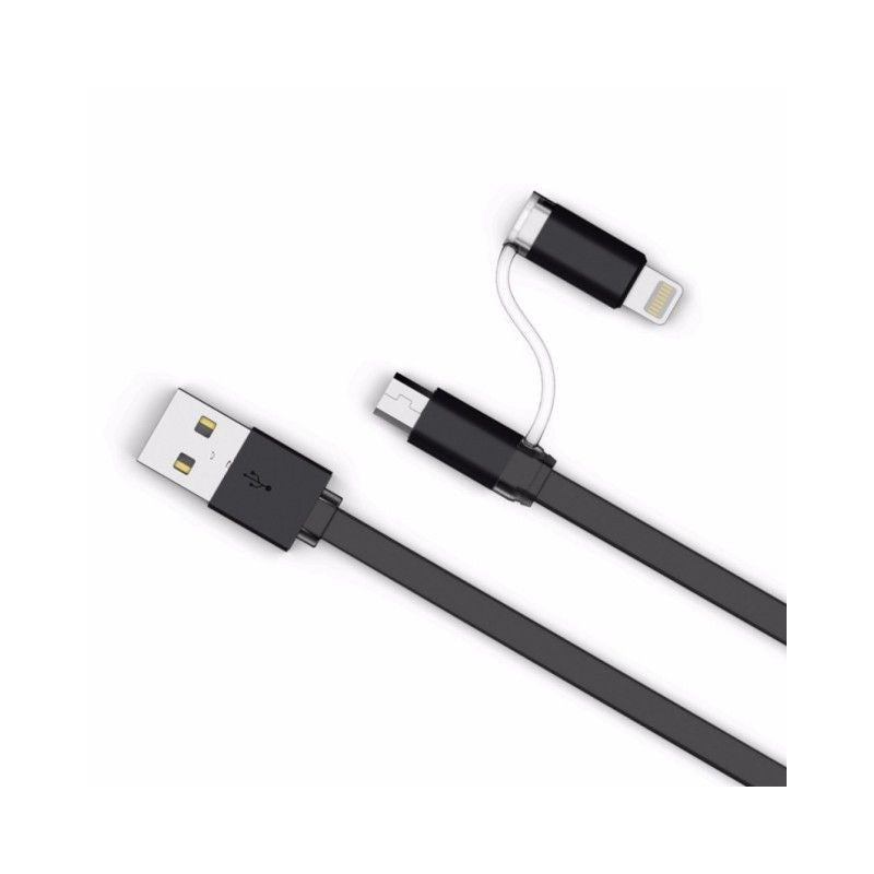 Cablu date 2 in 1 MicroUSB si Lightning  1 m Negru  Cod Produs 08079