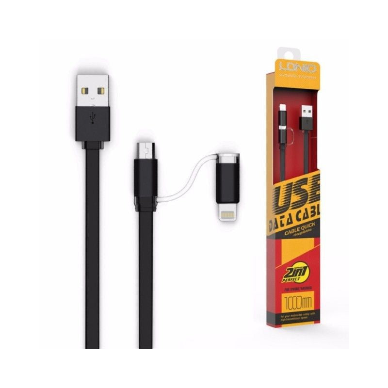 Cablu date 2 in 1 MicroUSB si Lightning  1 m Negru  Cod Produs 08079