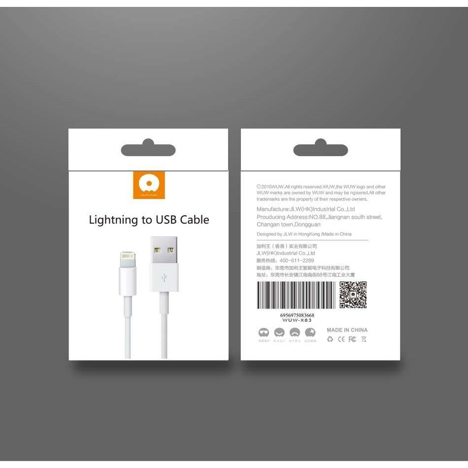 Cablu Date Kaveny, compatibil cu iPhone, 2A, 1 m, WUW-X83, Blister, Alb
