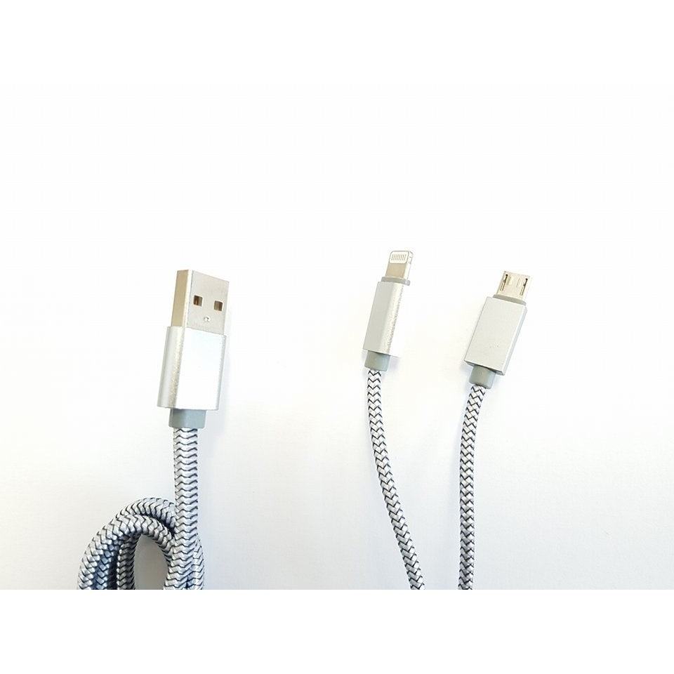 Cablu date Fineblue F-U5 metalic 1 Micro + 1 Lightning Argintiu