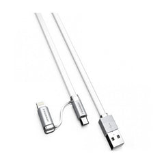 Cablu date Fineblue F-U6 2 in 1 (MicroUSB + Lightning) Alb