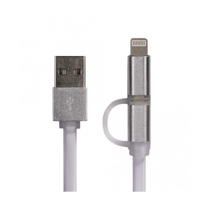 Cablu date Fineblue F-U6 2 in 1 (MicroUSB + Lightning) Alb