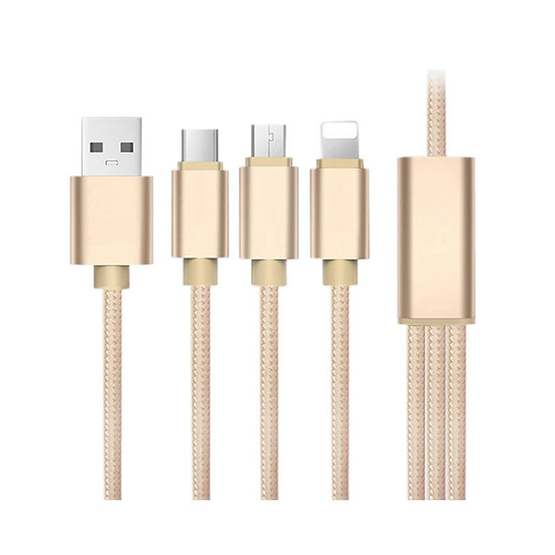 Cablu date Fineblue F-U8 3 in 1 (2Micro + 1 Lightning) Auriu