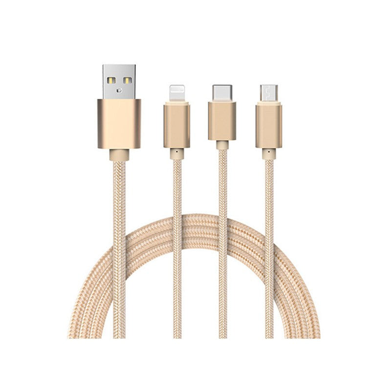 Cablu date Fineblue F-U8 3 in 1 (2Micro + 1 Lightning) Auriu