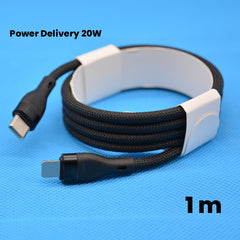 Cablu de Date impletit din Nailon, Kadeny, Incarcare Rapida, Potrivit Compatibil cu iPhone, Cablu de Incarcare cu Power Delivery 20W, 1 m, Negru