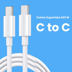 Cablu de Date pentru Telefon, Kadeny, Cablu TYPE-C to TYPE-C Universal, Compatibil cu iOS si Android, Putere Suportata 240W, Fire 160 cupru, 2M, Simplu, Alb