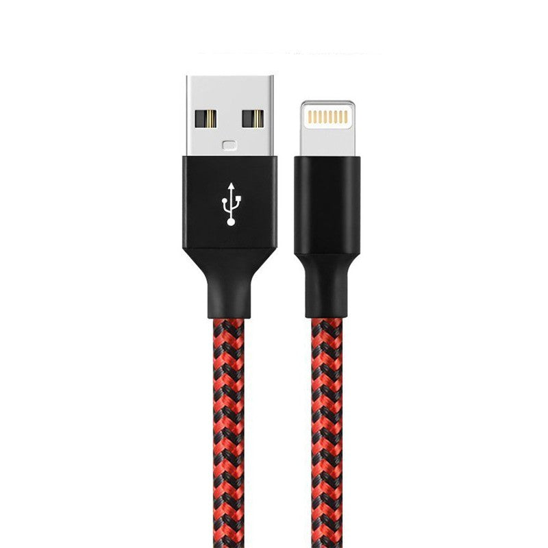 Cablu de Date pentru Telefon, Kadeny, Cablu USB spre Lightning Compatibil cu iPhone, Lungime 1 M, Impletit Triunghiular in 2 culori, Rosu Negru