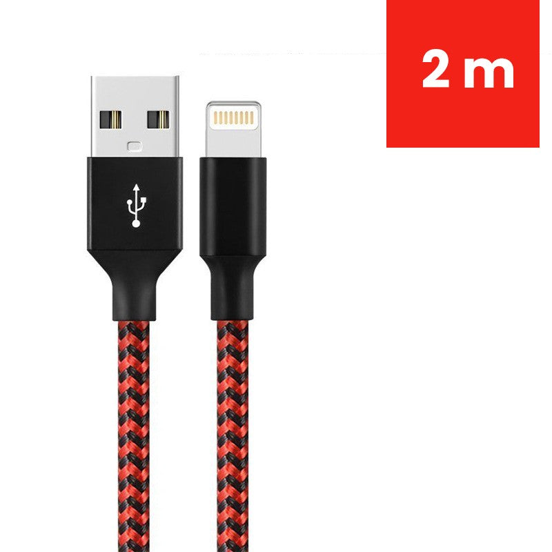Cablu de Date pentru Telefon, Kadeny, Cablu USB spre Lightning Compatibil cu iPhone, Lungime 2 M, Impletit Triunghiular in 2 culori, Rosu Negru