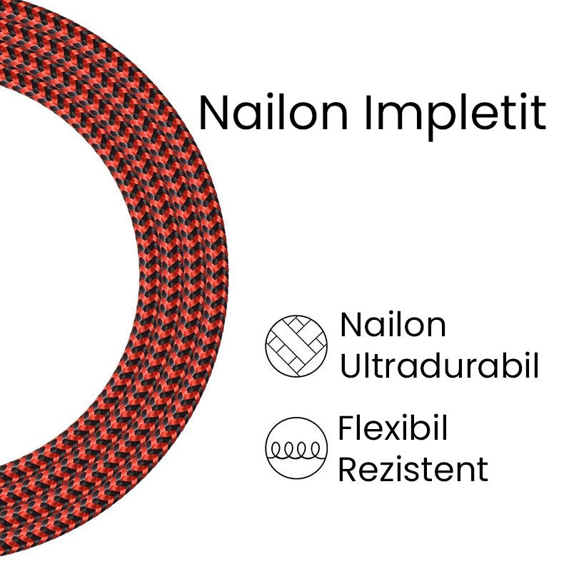 Cablu de Date pentru Telefon, Kadeny, Cablu USB spre Lightning Compatibil cu iPhone, Lungime 2 M, Impletit Triunghiular in 2 culori, Rosu Negru