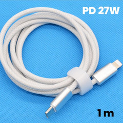 Cablu de Incarcare Rapida pentru Telefon, Kadeny, Power Delivery 27W, Potrivit Compatibil cu iPhone, Impletit texturat cu Nailon, C to Lightning, 1 m 160 cupru, Alb