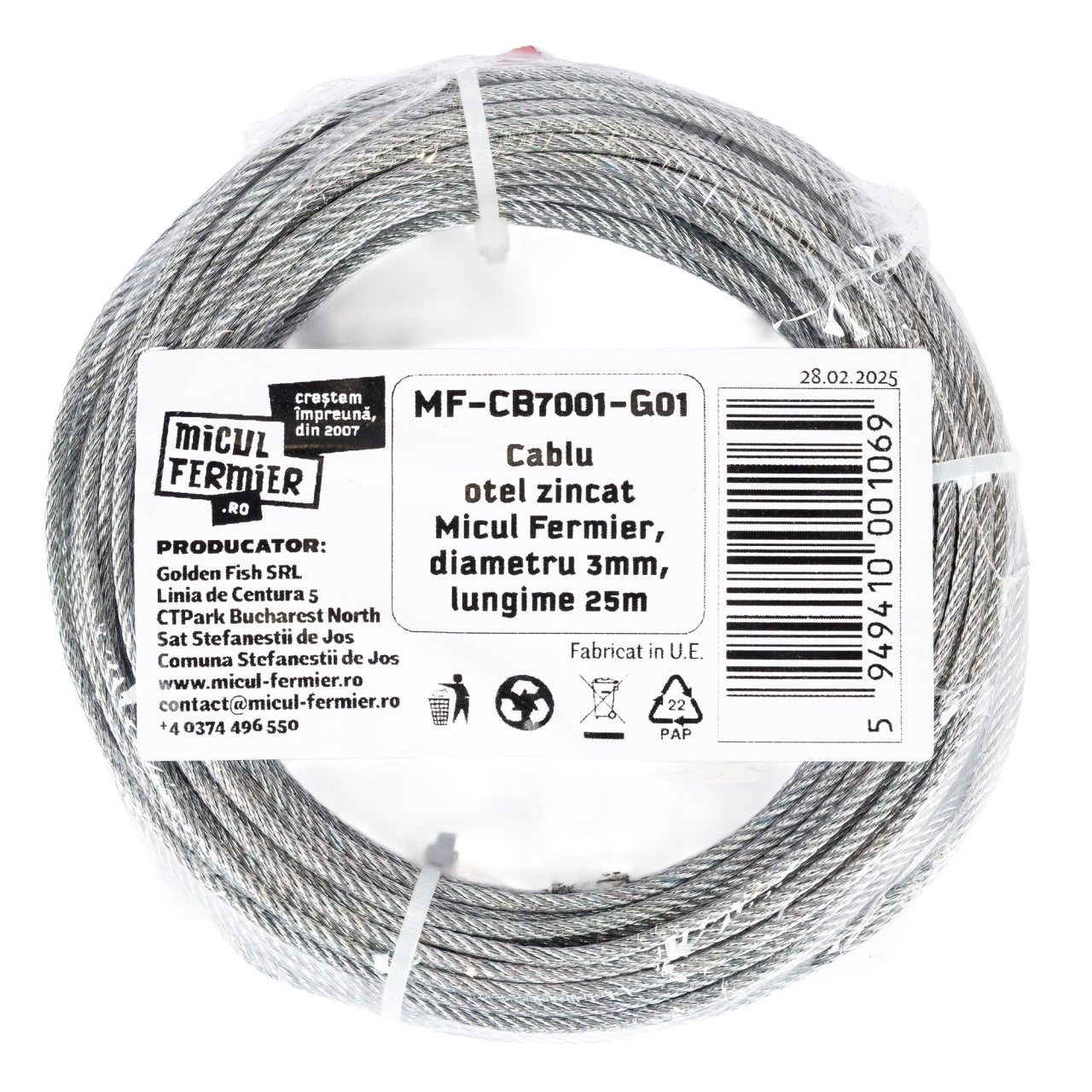Cablu otel zincat Micul Fermier, diametru 3mm, lungime 25m