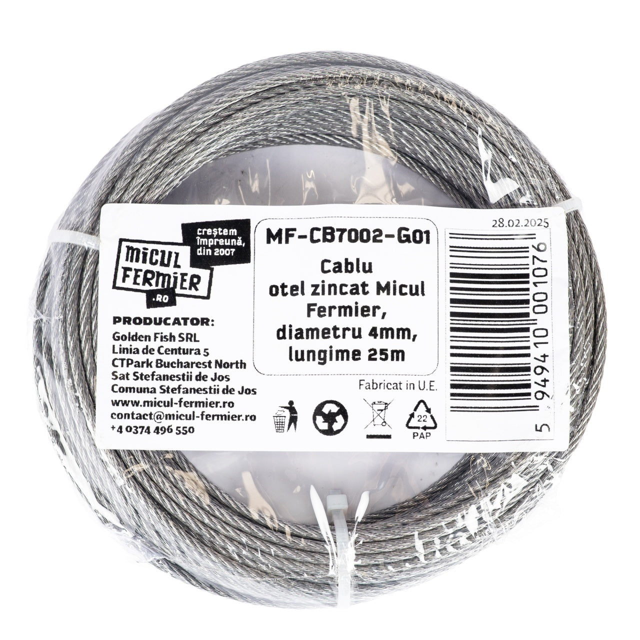 Cablu otel zincat Micul Fermier, diametru 4mm, lungime 25m