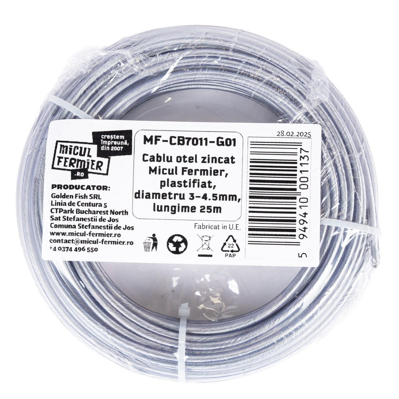 Cablu otel zincat Micul Fermier, plastifiat, diametru 3-4.5mm, lungime 25m