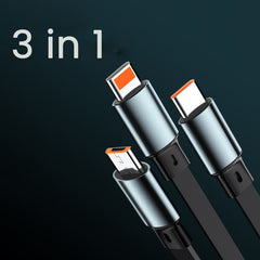 Cablu Retractabil 3in 1 pentru Telefon, Kadeny, Cablu de incarcare rapida 100W, stil Mecha, potrivit pentru Auto, Universal 1.2M, Negru