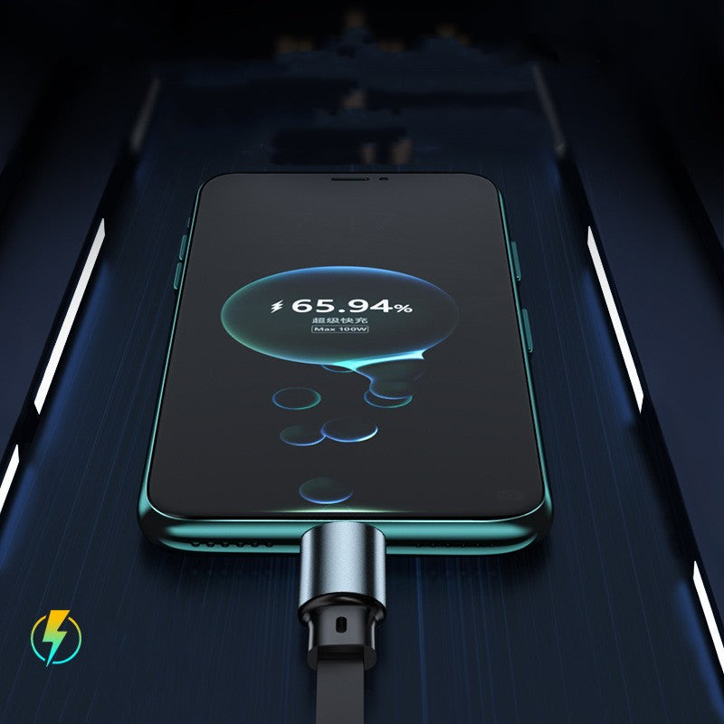 Cablu Retractabil 3in 1 pentru Telefon, Kadeny, Cablu de incarcare rapida 100W, stil Mecha, potrivit pentru Auto, Universal 1.2M, Negru