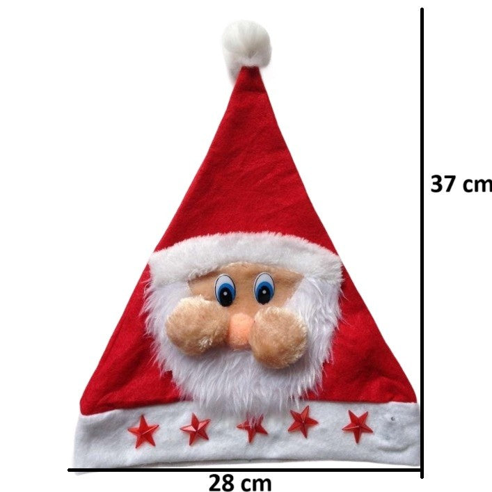 Caciula de Mos Craciun, Kadeny, Model 2 Mos Craciun cu Stelute Rosii, Marime Universala, Material Textil, 28 x 37 cm, Alb/Rosu